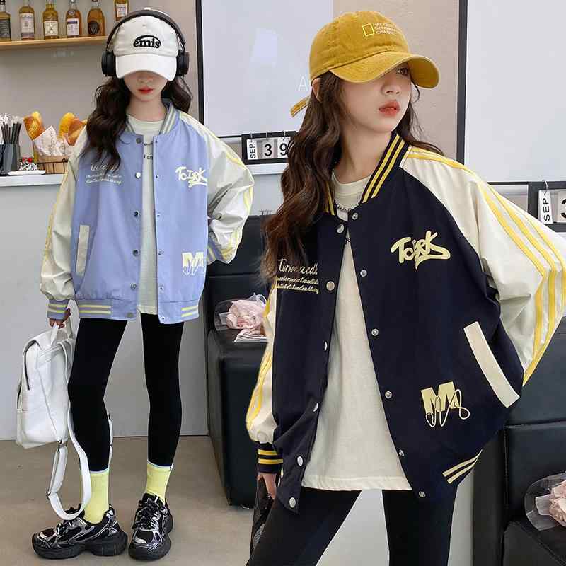 子供服 ジャケット 女の子 秋 ブルゾン ジャンパー アウター 配色 長袖 立ち襟 韓国風 かわいい おしゃ..