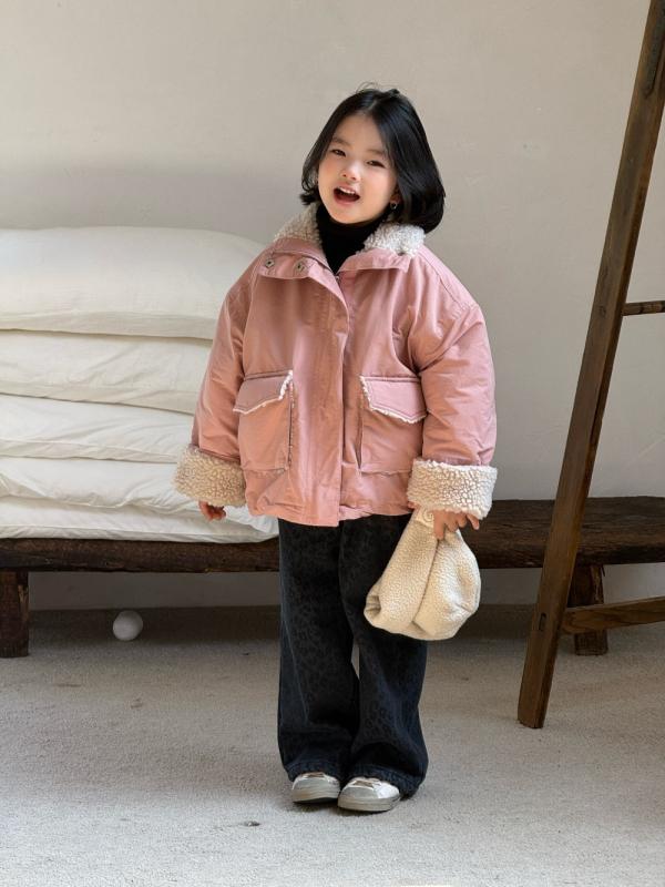子供服 ガールズ ジャケット アウター 秋冬 韓国風 ボア フリース あったか かわいい 防寒着 ピンク 草..