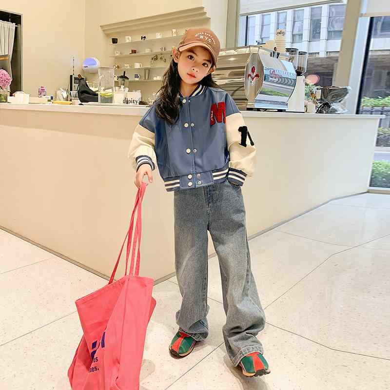 ジャケット キッズ 女の子 PUレザー 野球 春秋 子供服 韓国風 カジュアル アウター トップス 配色 長袖..