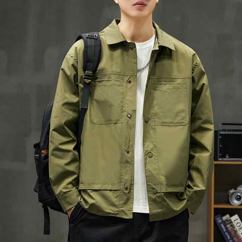 ジャケット メンズ 男性用 秋物 長袖 シャツ襟 カジュアル ブルゾン アウター トップス ゆったり ワーク ブラック カーキ グリーンのサムネイル