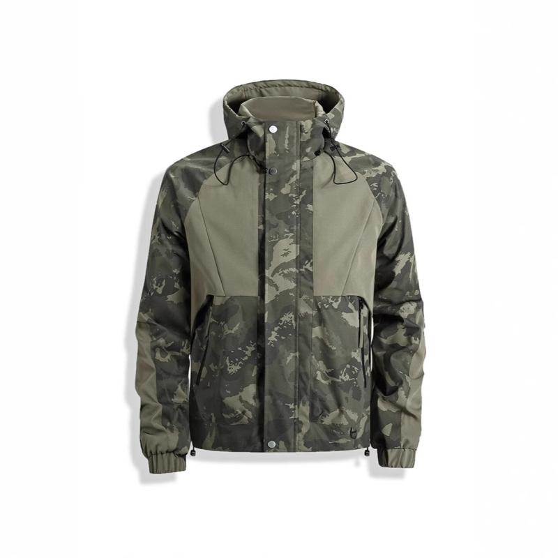 ジャケット メンズ 男性用 秋冬 アウトドア 撥水 防風 フード付き 薄手 軽量 配色 切り替え 普段使い カジュアル ウェア ジャンパー ブルゾン トップス グリ−ン