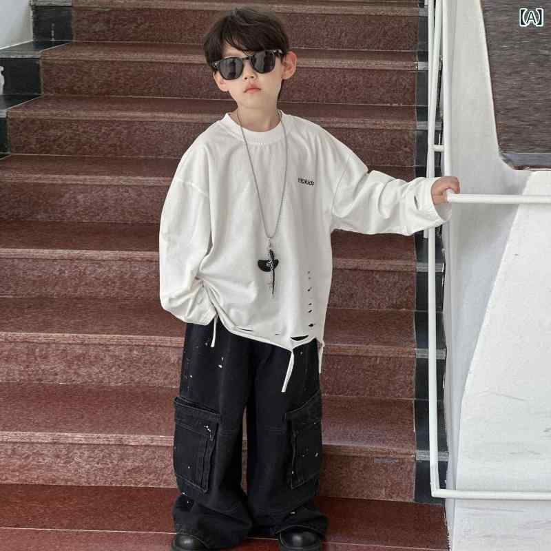 Tシャツ キッズ 男の子 子供服 長袖 コットン 春秋 薄手 トップス カットソー 白 ...