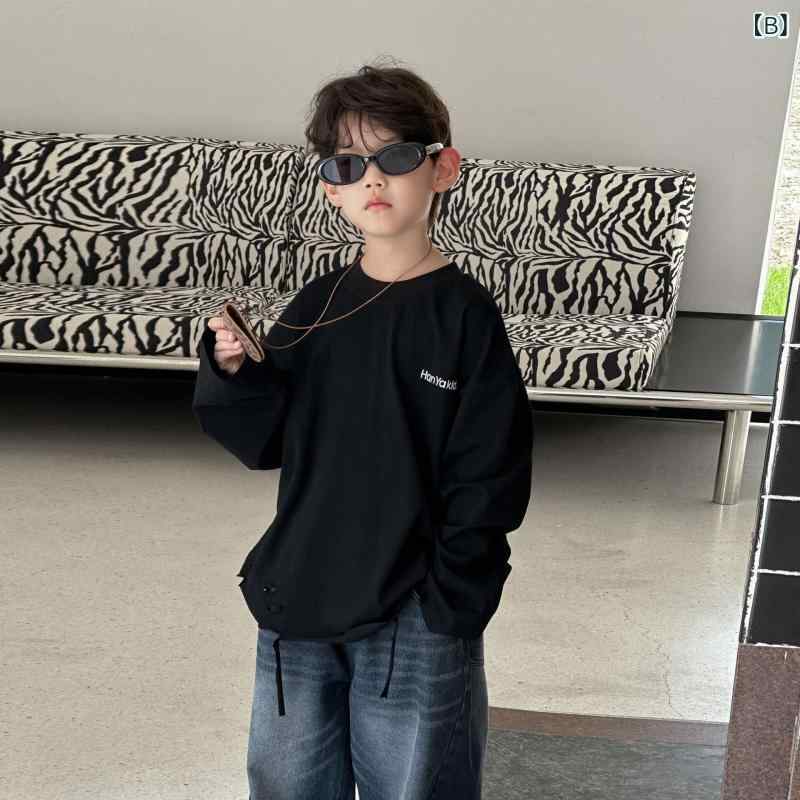 Tシャツ キッズ 男の子 子供服 長袖 コットン 春秋 薄手 トップス カットソー 白 ...