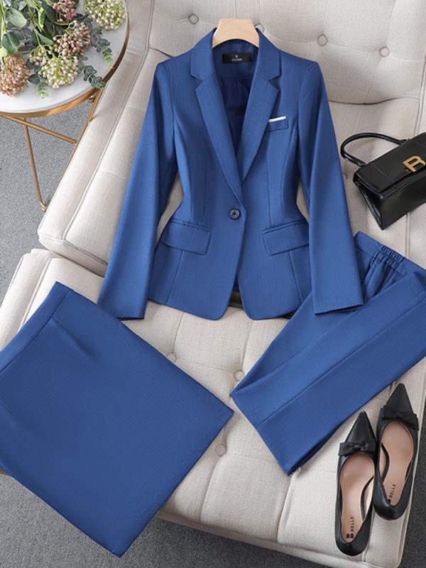 スーツ レディース 秋冬 テーラードジャケット セットアップ パンツ スカート 長袖 無地 ポリエステル 通勤 オフィス きれいめ エレガント 上品 グレー ブルー ブラック 4XL