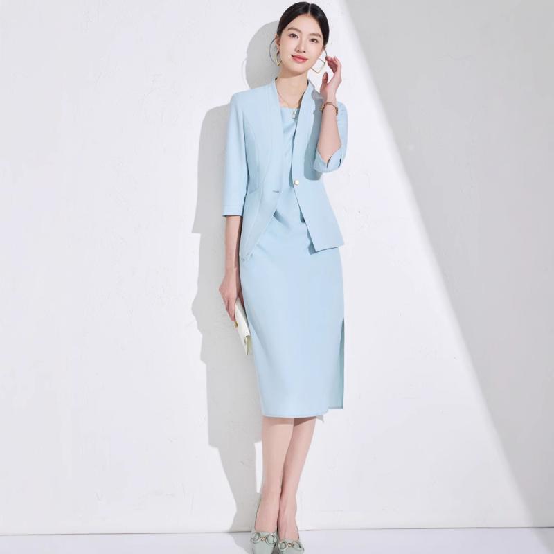 セットアップ レディース 7分袖 ジャケット 膝丈 ワンピース パンツ 3点セット ポリエステル エレガント ピンク系 グリーン系 ブラック アイボリー S M L XL 2XL 3XL 4XL