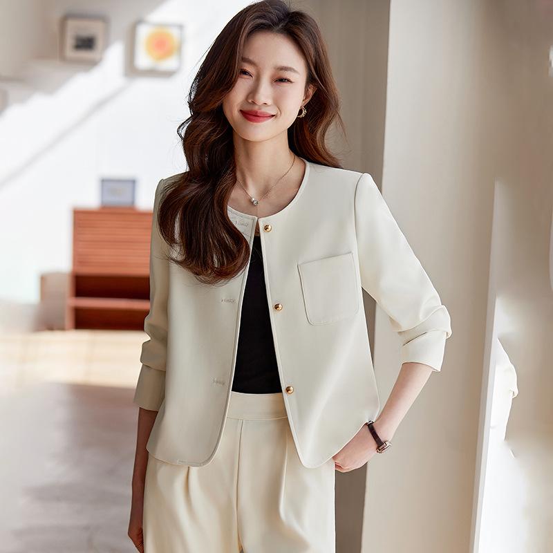 ジャケット レディース 小柄 春秋 高級感 カジュアル ショート丈 西洋風 スーツ ワイドパンツ セットアップ ポリエステル 米白色 灰色 黒 S M L XL XXL XXXL