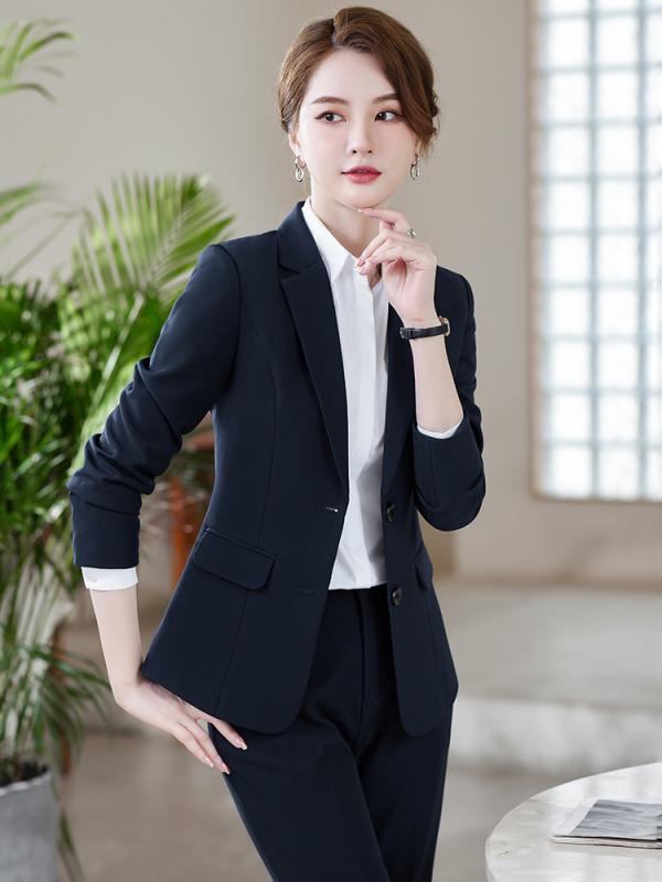 スーツ レディース 事務服 面接用 仕事着 オフィススタイル フォーマル 長袖 テーラードジャケット ズボン スカート ポリエステル ネイビー ブラック S M L XL 2XL 3XL 4XL 5XL