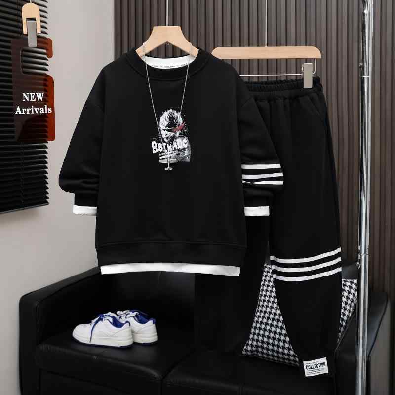 子供用ジャージ 上下セット 男の子 孫悟空 コスプレ風 長袖 トップス ロングパンツ ブラック カジュアル 普段着 部屋着 春秋 中大童 綿