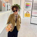 子供用スーツ 男の子 秋物 フォーマル 3点セット(ジャケット ストライプシャツ 長ズボン)学院風 綿90%