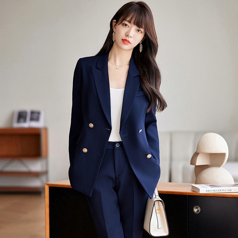 スーツ レディース 春秋 テーラードジャケット パンツ セットアップ オフィス フォーマル 洗える 紺色 ポリエステル ブレンド