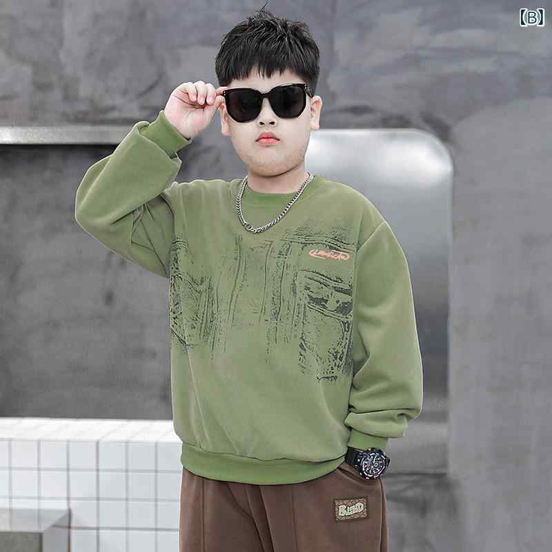 子供用スウェットシャツ 男の子 春秋 薄手 コットン トップス 大きいサイズ ゆったり 杏色 翠緑色