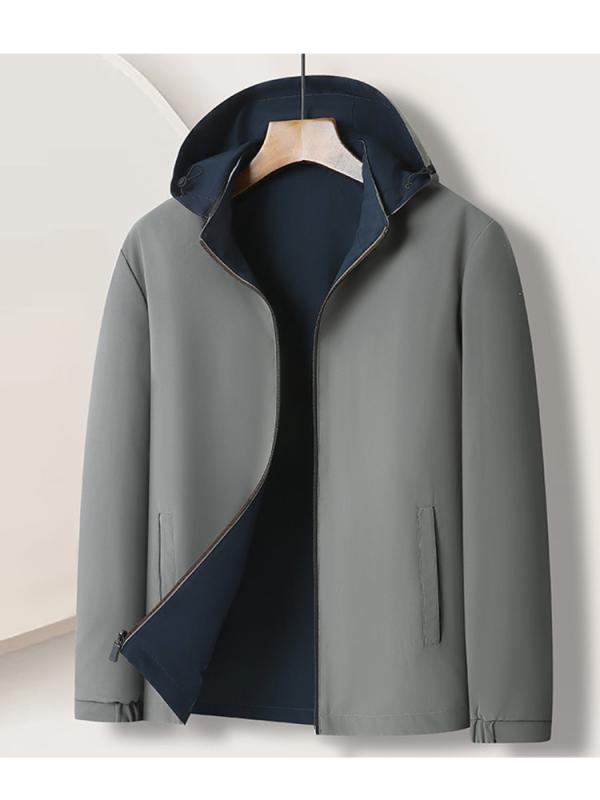 ジャケット 男性用 ブルゾン 春秋 薄手 ミドルエイジ 紳士服 取り外し可能 フード付き ポリエステル 耐摩耗性 ブラック ネイビー カーキ レッド(4)