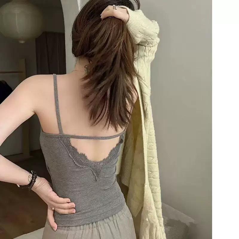 キャミソール レディース レース かわいい 美背 パッド付き セクシー 肌見せ スリム トップス ノースリ..