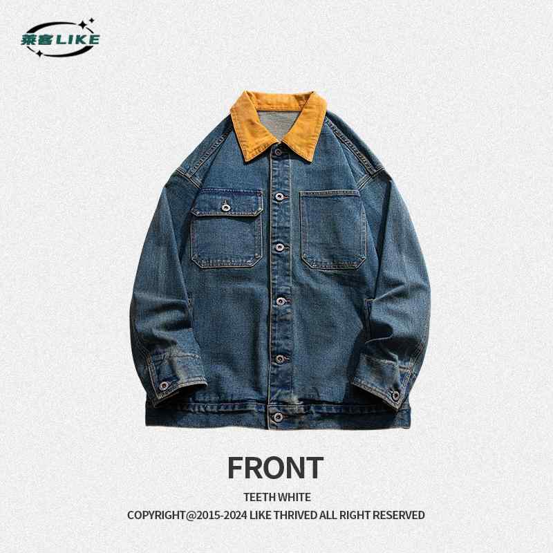 ジャケット メンズ 男性用 デニム Gジャン ブルゾン 春秋物 レトロ アメリカン カジュアル 襟付き ゆったり コットン 普段使い ヴィンテージ風