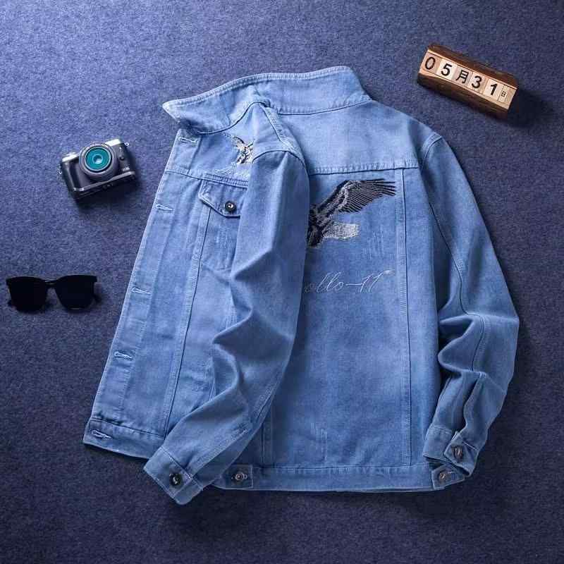 ジャケット 男性用 デニムジャケット 刺繍 Gジャン ブルゾン スリムフィット 長袖 コットン 普段使い カジュアル アメカジ 春秋 ブルー