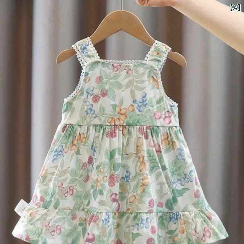 ワンピース キッズ 女の子 夏 子供服 花柄 ノースリーブ チュニック 背 吊りスカー...