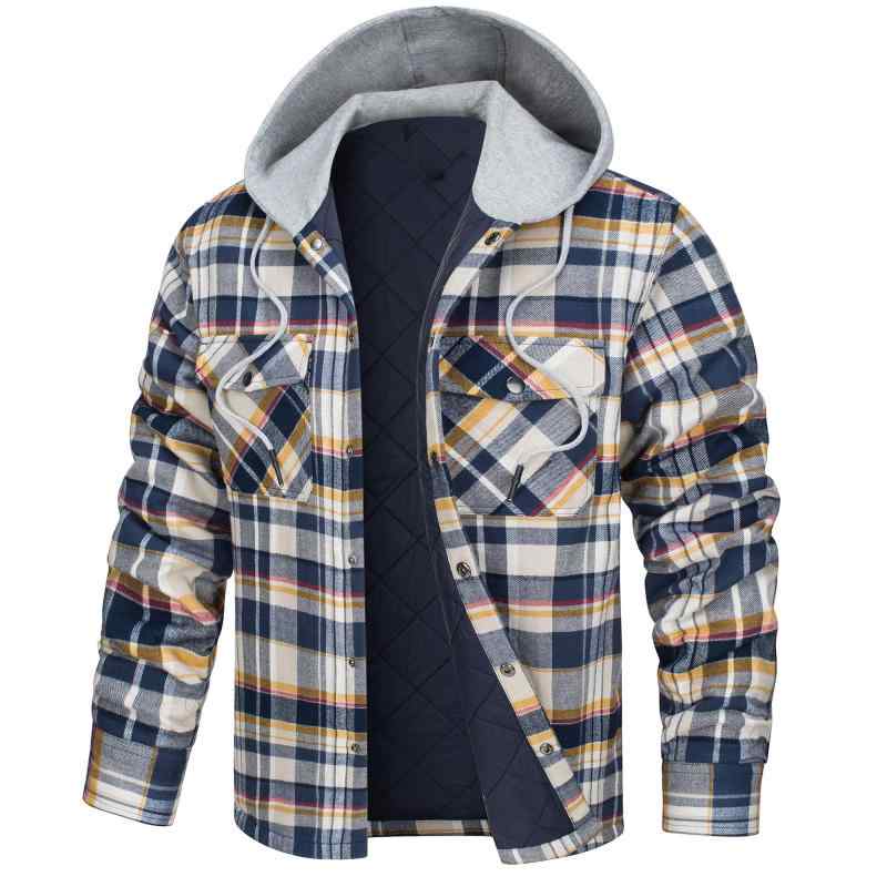 ジャケット 男性用 長袖 フード付き 耐摩耗 防風 吸湿速乾 厚手 チェック柄 ゆったりサイズ アフリカ ..