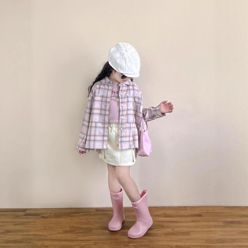 シャツ 女の子 春夏 子供服 ガーリー ピンク チェック柄 長袖 ブラウス アルファベット タンクトップ ..