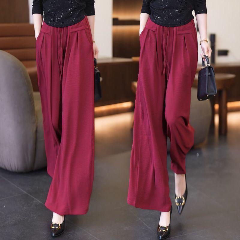 スカート レディース 国風 ワイドレッグパンツ ポリエステル 高腰 ゆったり 大きいサイズ 接触冷感 紫外線対策 普段使い 通勤 部屋着 黒 茶色 ワインレッド ベージュ