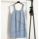 ワンピース レディース 大きいサイズ ノースリーブ 膝丈 ミモレ丈 Aライン ゆったり 2点セット チュニック 夏 湖ブルー ライトブルー M L XL 2XL...