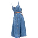 ワンピース レディース デニム 背带裙 ノースリーブ 膝下 ロング Aライン 着痩せ かわいい おしゃれ 2点セット デニムスカート レーストップ...