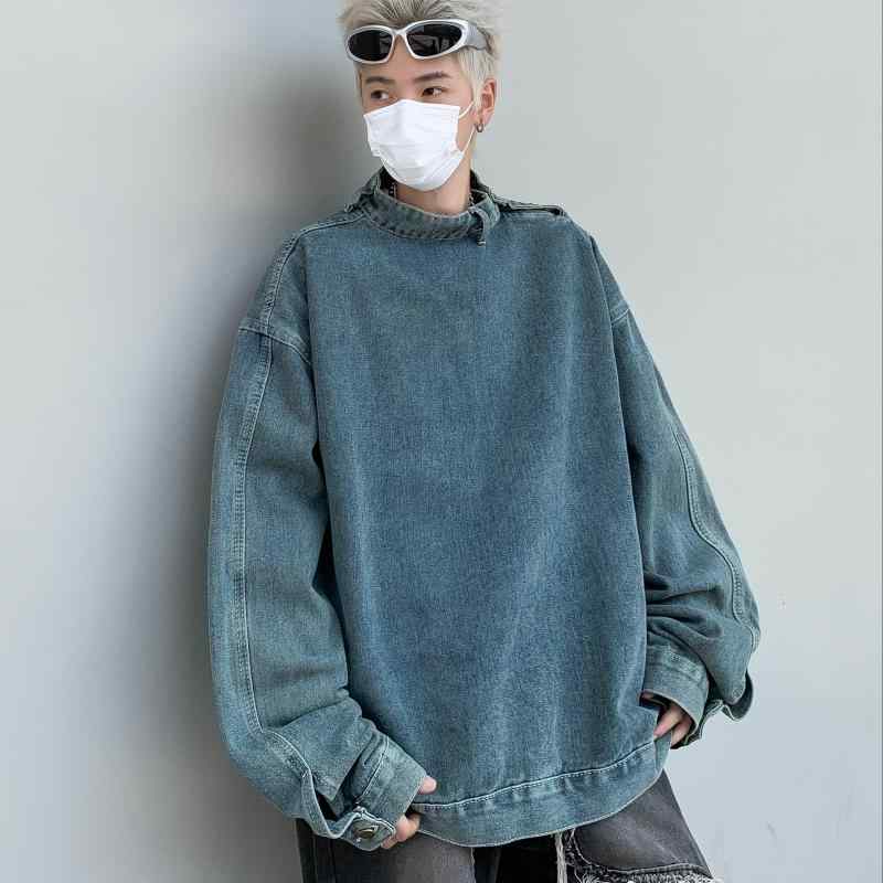 ジャケット メンズ デニム ブルゾン Gジャン 男性用 カジュアル 立襟 コットン ゆったり 薄手 レトロブルー