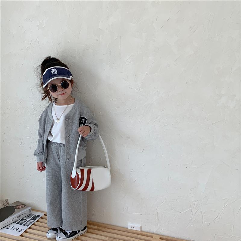 キッズ 女の子 セットアップ スウェット 上下セット タオル刺繍 ジャケット カーディガン フレアパンツ 2点 春秋 普段着 グレー 80 90 100 110 120 130