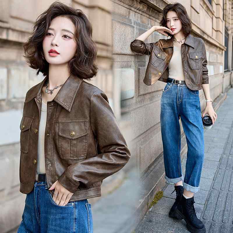 ジャケット レディース 秋冬 レザー ブルゾン 羊革 ショート丈 アウター 革ジャン ライダース 通勤 古..