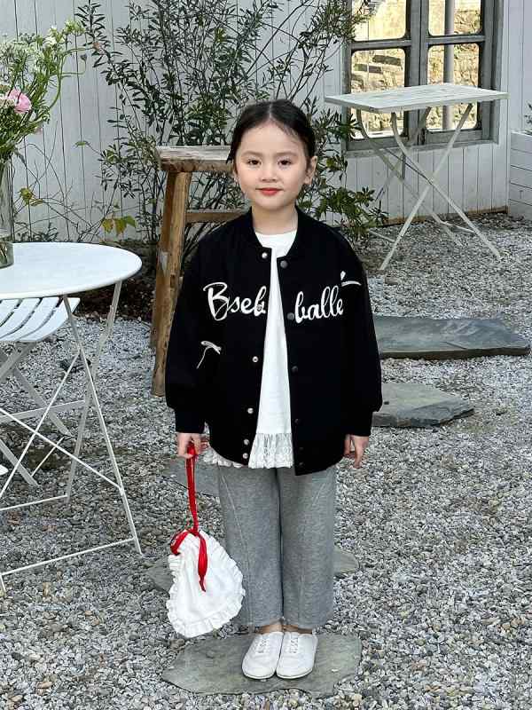 子供服 女の子用 パンツセット 3点セット 春秋 長袖 野球ユニフォーム風 ジャケット Tシャツ スウェットパンツ かわいい おしゃれ 普段着