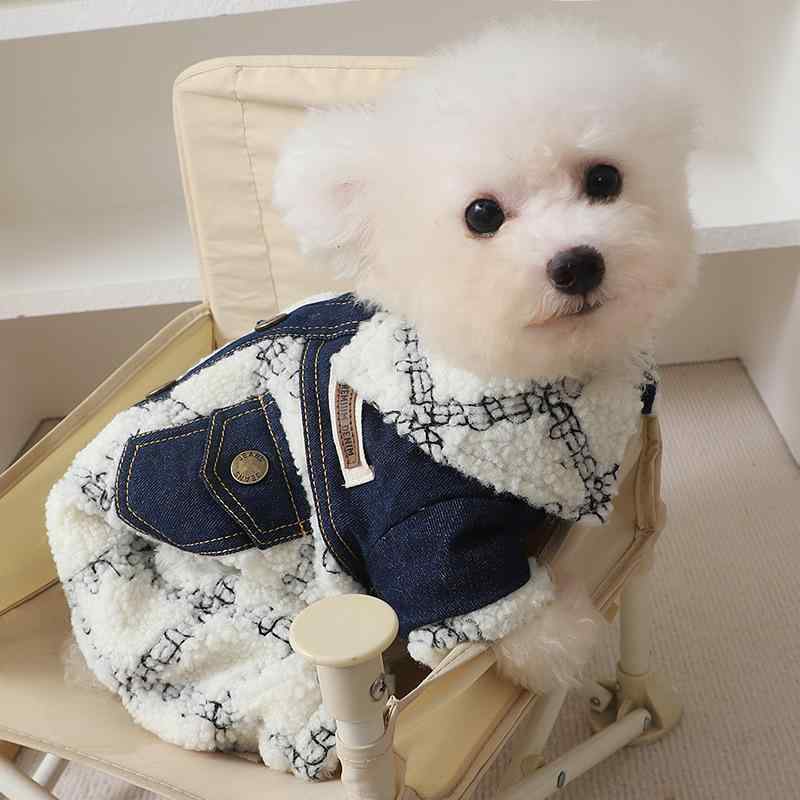 ドッグウェア 犬 冬 防寒 あったか 四つ足 スナップボタン 刺繍 デニム 二重 ペット バイクウェア ジャ..