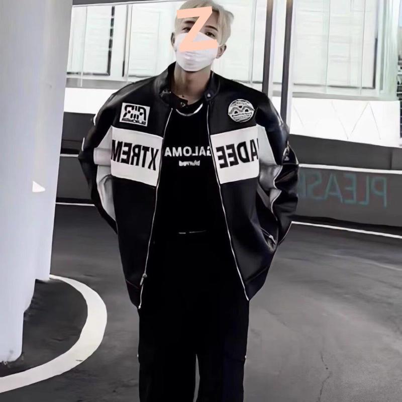 ジャケット 男性用 レトロ 刺繍 PUレザー バイカー ライダース ジャンパー ブルゾン カップル 秋冬 黒 ..