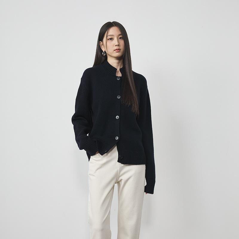 ニット・セーター レディース 秋冬 通勤 立襟 ウール カーディガン ジャケット風 トップス 長袖 混色 ..