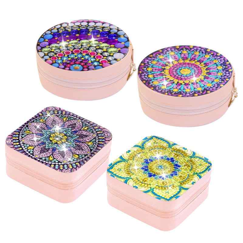 ダイヤモンドアート 曼荼羅模様 PVC 化粧ポーチ 花柄 メイクポーチ 小物入れ 収納ケース ファスナー式 ..