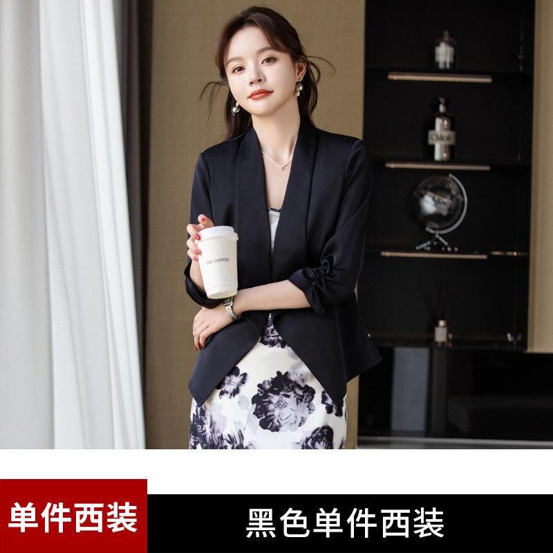 ジャケット レディース 半袖 テーラードジャケット ポリエステル 無地 ブラック ホワイト シャンパンゴ..