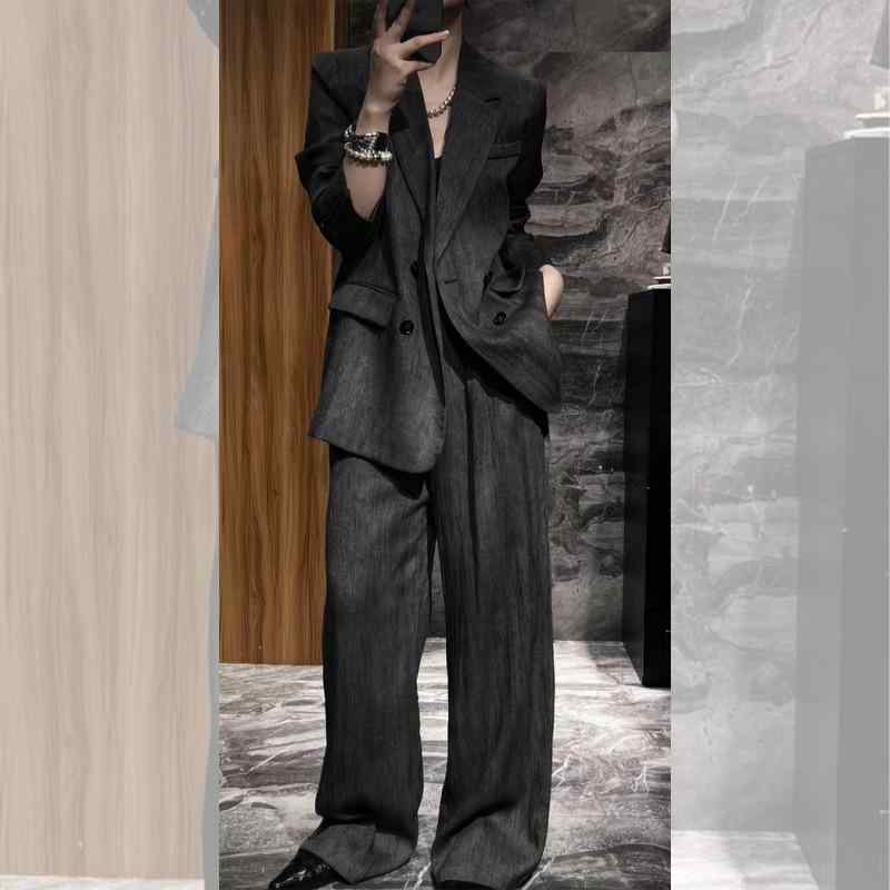 スーツ レディース 通勤 レトロ 高級感 職業スタイル ジャケット パンツ セットアップ 早春 ファッション きれいめ ゆったり 公主袖