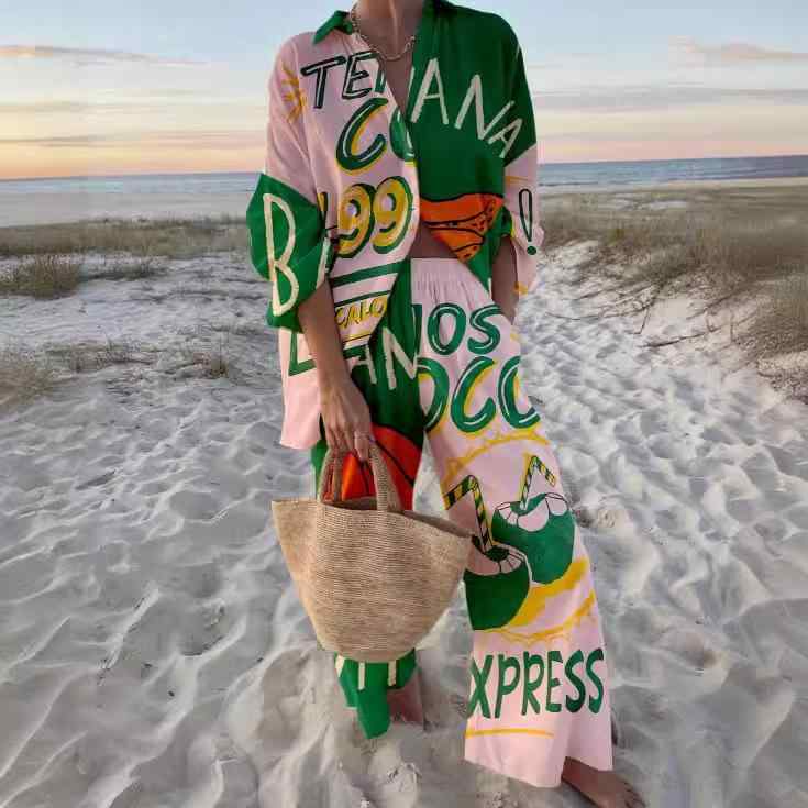 シャツ レディース ポリエステル 長袖シャツ 長ズボン 上下セット 3Dプリント ゆったり 文芸復古 チャイナ風 欧美風 S M L XL 2XL 3XL 4XL 5XL