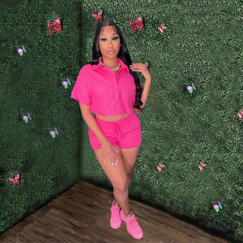 シャツ レディース 半袖 綿 トップス ショートパンツ セットアップ 2点 ポケット付き 膝上丈 ハーフパンツ カジュアル 普段使い 部屋着 青色 カーキ色 赤...