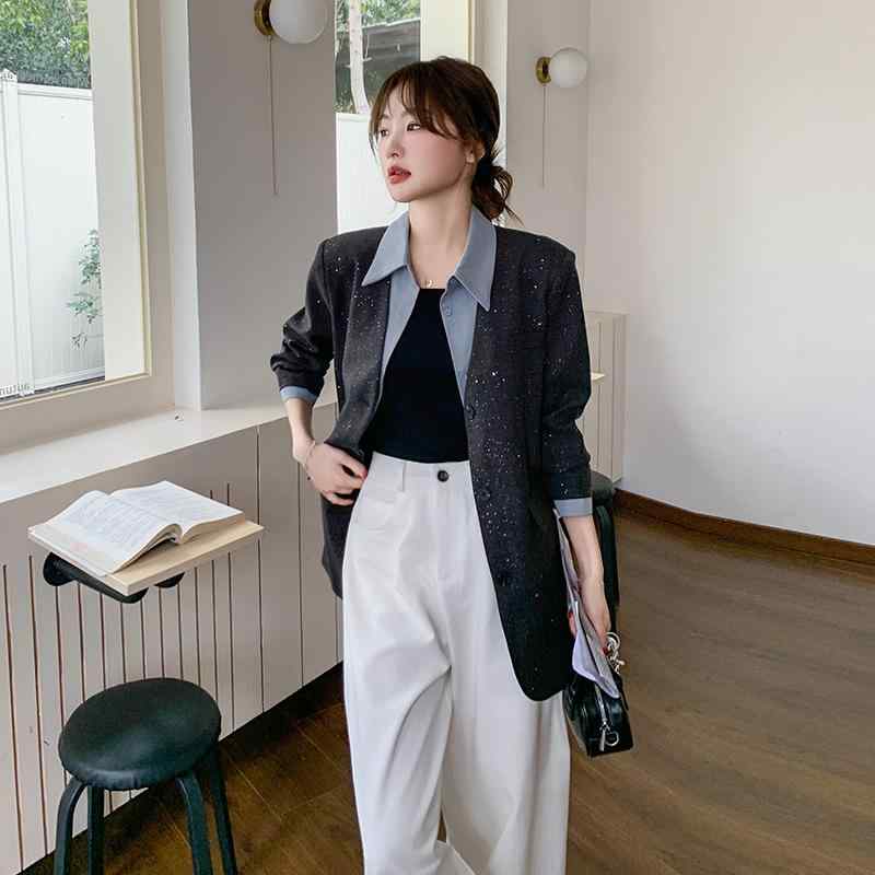 ジャケット レディース テーラードジャケット グレー スパンコール 春物 ポリエステル デザイン 長袖 ..