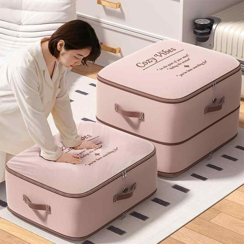 収納袋 オックスフォード生地 大容量 衣類 圧縮袋 布団 羽毛布団 押し入れ収納 ランドリーバッグ 寝室 クローゼット 旅行 整理整頓 ピンク グレー