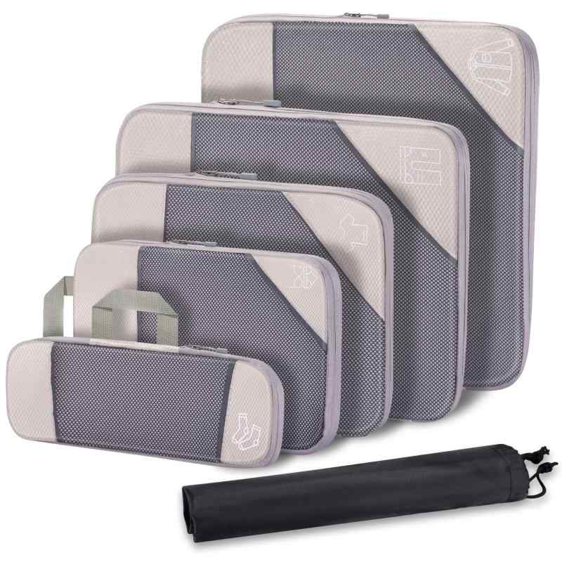 収納バッグ レディース メンズ 圧縮 反射ストライプ 旅行用 トラベルポーチ アレンジケース 6点セット ポリエステル 多用途 立方体型 ブラック ベージュ ピ...