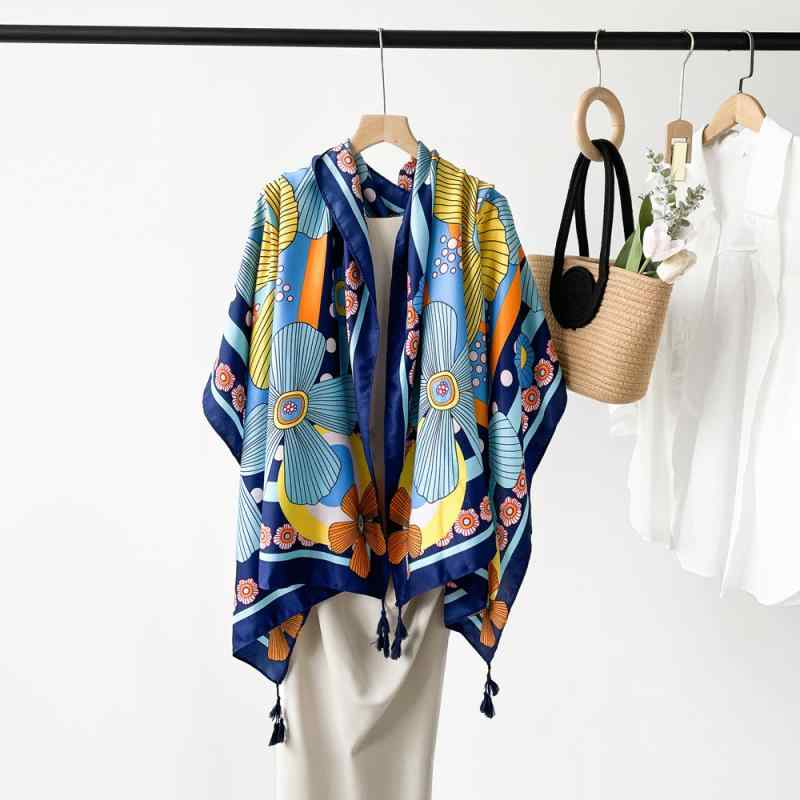 ショール レディース ストール 薄手 大判 ポリエステル 民族風 レトロ ポンチョ 旅行 ドライブ 冷房対策 日焼け止め 春夏 秋冬 波紋 ブルー 五彩 腰果 迷宮 花柄 アジアンテイスト