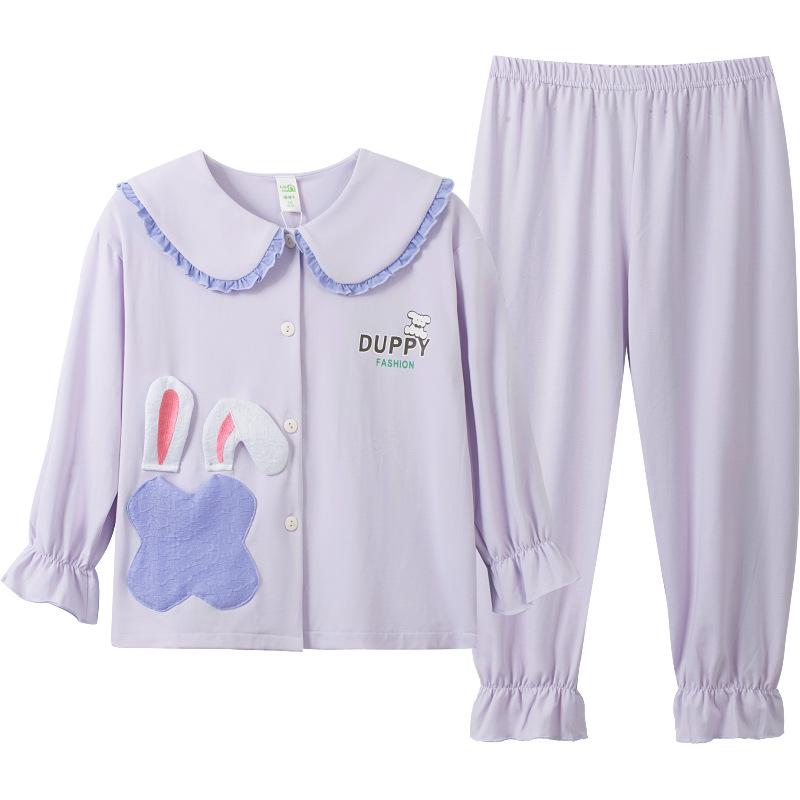 子供用パジャマ 女の子 春秋 長袖 綿 薄手 プリンセス 親子 ペア 部屋着 ルームウェア 紫 パープル 110cm 120cm 130cm 140cm 150cm 160cm