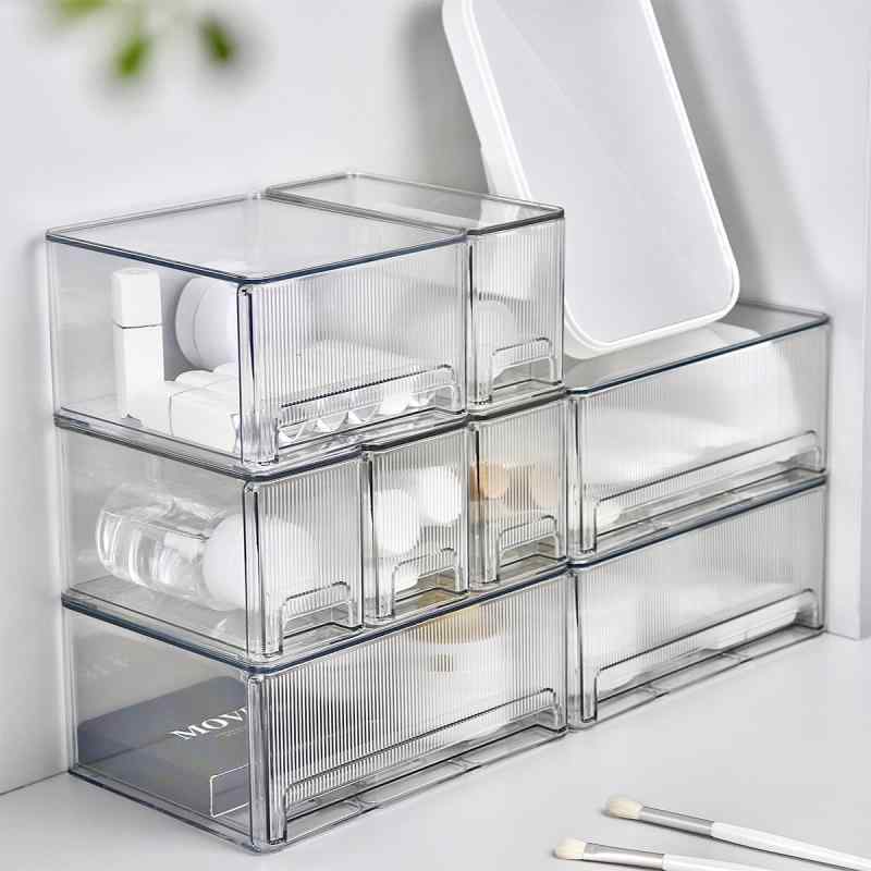 コスメ収納ボックス レディース 卓上 ドレッサー下 防塵 積み重ね可能 ミラー付き 引き出し式 小物入れ..