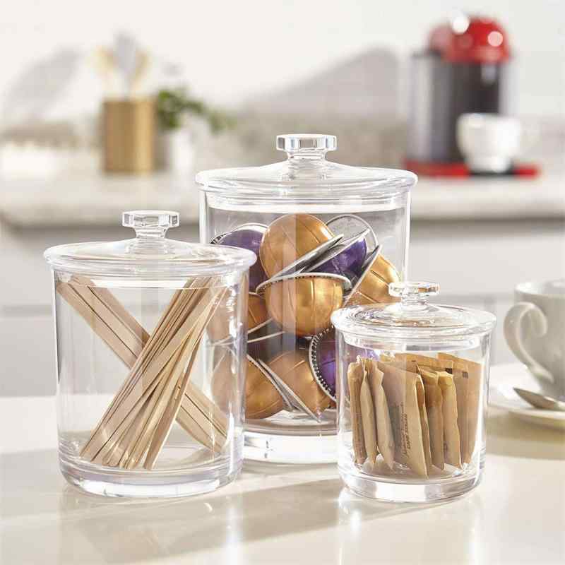 収納ケース アクリル製 綿棒入れ 茶葉入れ 薬瓶 卓上 小物入れ ふた付き 重ね置き可能 防塵 文房具 化..