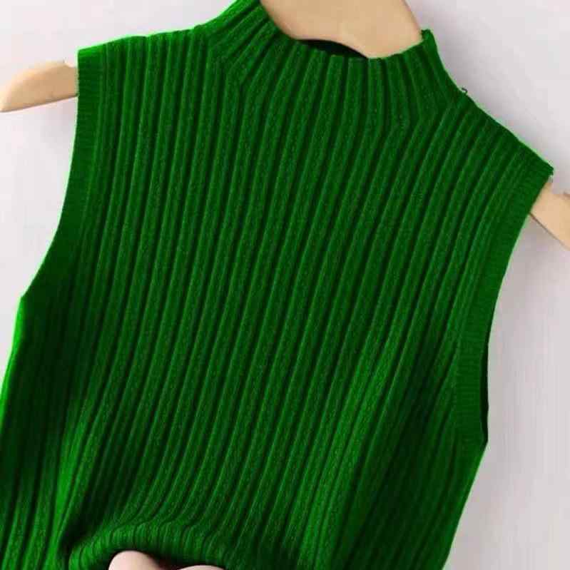 タンクトップ レディース 接触冷感 トップス ニット 韓国風 インナー ノースリーブ ショート丈 再生繊..