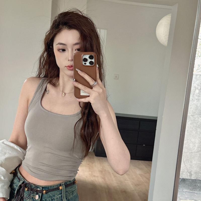 タンクトップ レディース キャミソール カップ付き スリムフィット 無地 高伸縮 人棉 快適 普段使い 春夏