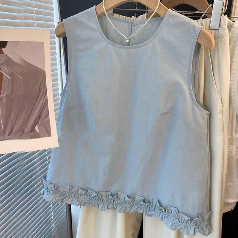 シャツ レディース ノースリーブ フリル 襟 接触冷感 ゆったり トップス カットソー かわいい サマーニ..