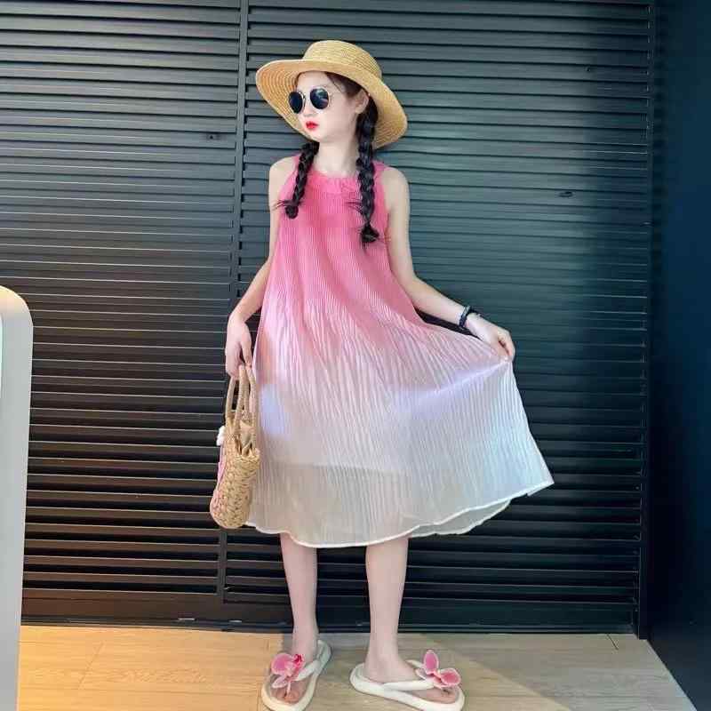 ワンピース キッズ 女の子 夏物 子供服 サマー ビーチワンピース 吊りスカート グラデーション ピンク系 パープル系 130cm 140cm 150cm 160cm