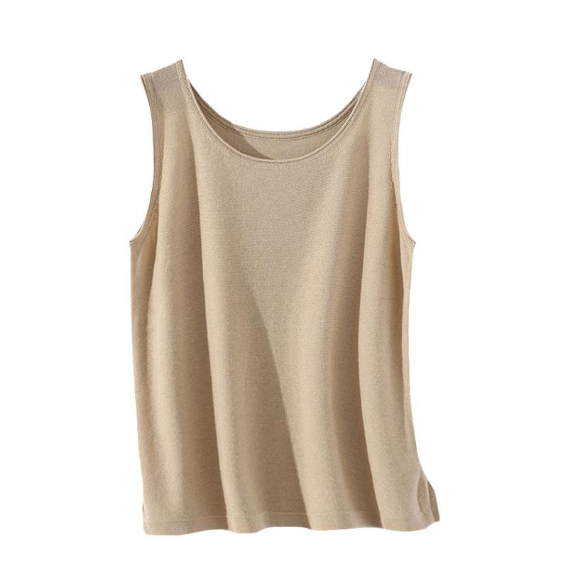 タンクトップ レディース 苎麻混紡 ゆったり 体型カバー ニット トップス インナー 無地 カーキ ミルク..