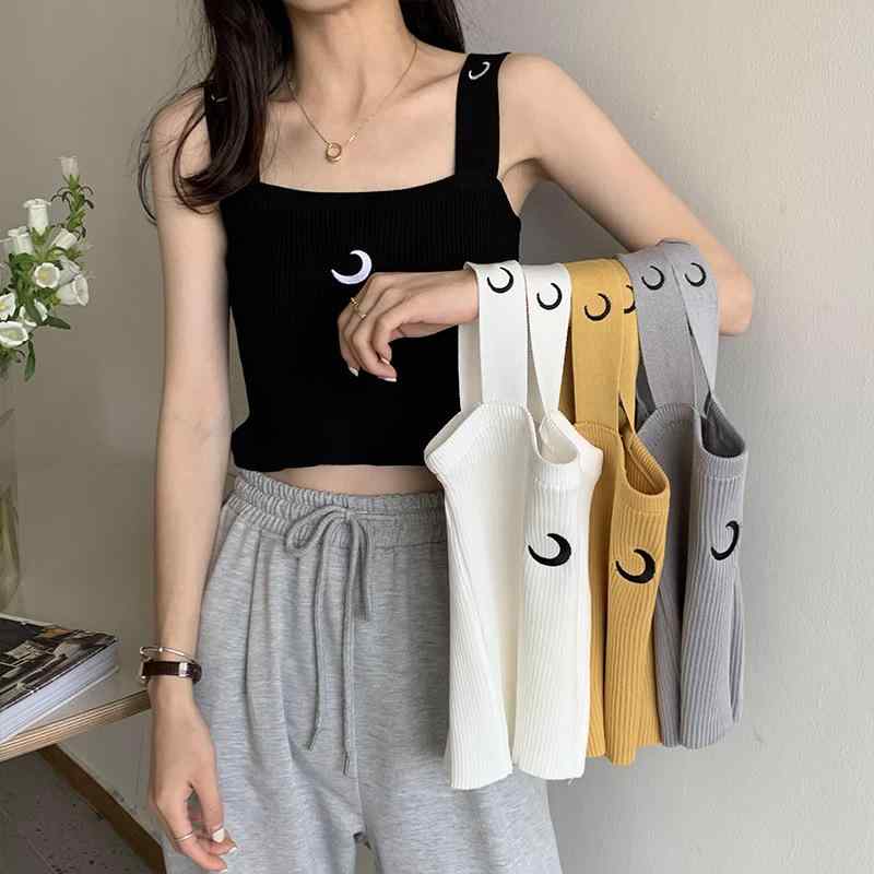 キャミソール レディース トップス 韓国風 刺繍 スリムフィット ポリエステル ニット ノースリーブ 春..